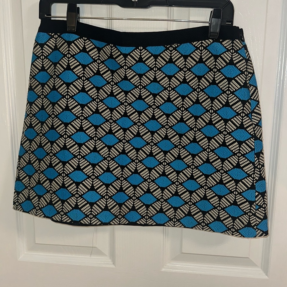 Milly mini blue patterned skirt, size 8, fitted mini skirt